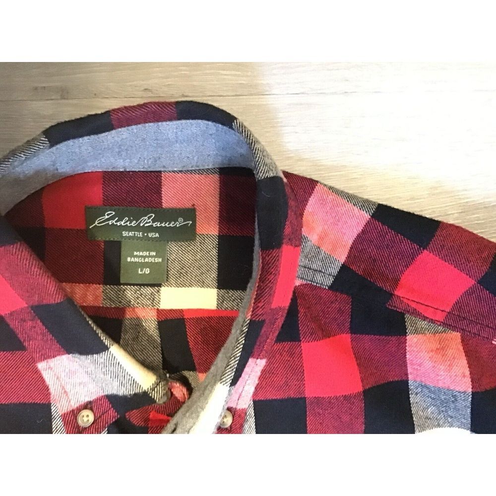 Eddie Bauer Flannel Long Sleeve Button Down Up Shirt Mens Size Large Red - Picture 5 of 5